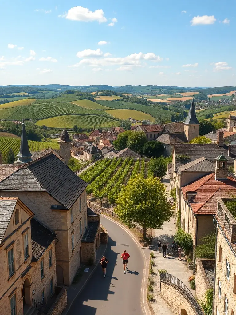 A visually appealing image showcasing the scenic beauty of Nuits-Saint-Georges during a NUITS SEMI MARATHON event, emphasizing the unique and memorable experience offered to participants.