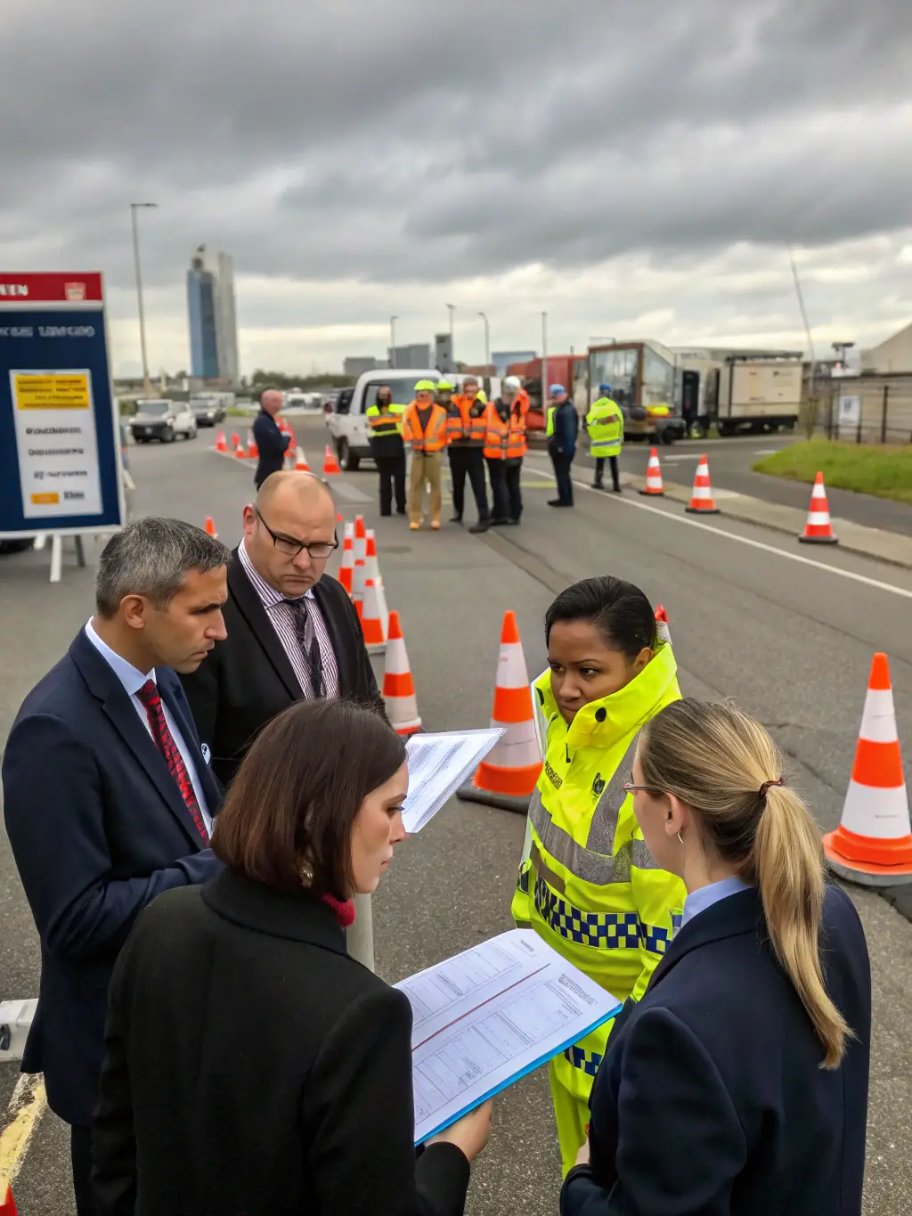 A dynamic image of the NUITS SEMI MARATHON ORGANISATION team coordinating an event, demonstrating their professionalism and attention to detail in managing logistics and ensuring participant safety.