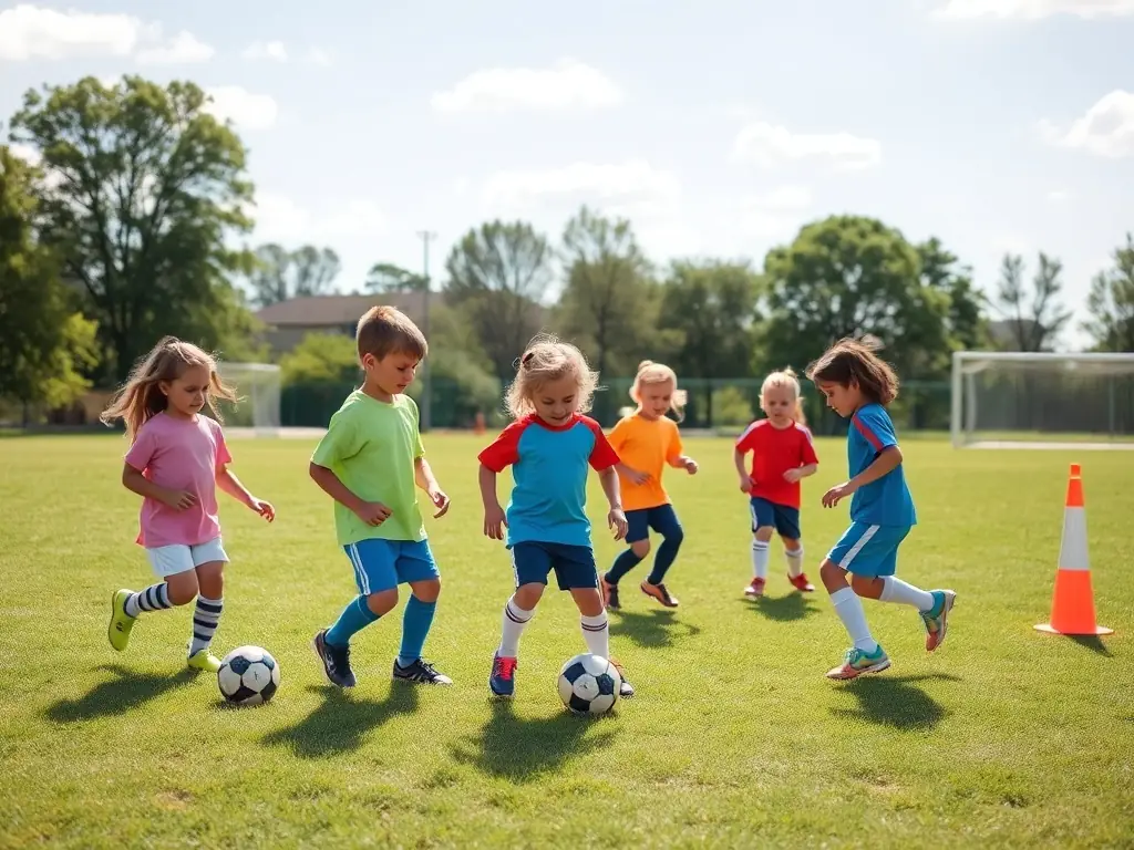 A group of young athletes participating in a youth running clinic, learning proper techniques and developing their skills under the guidance of experienced coaches.