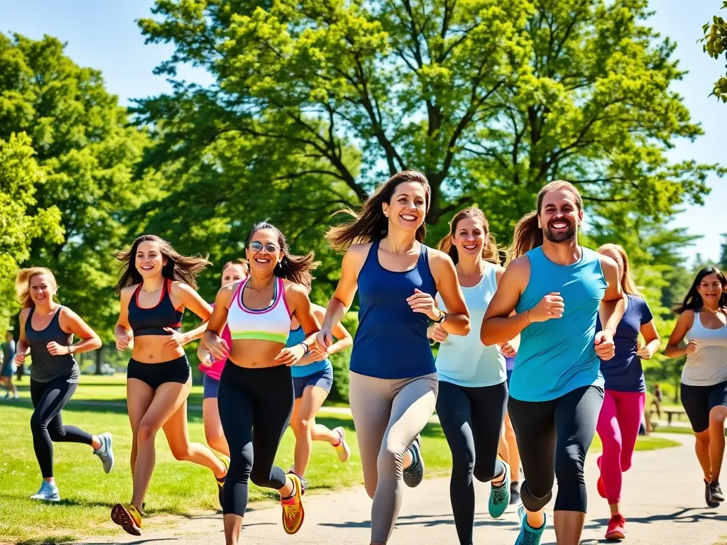 A diverse group of individuals participating in a community running program, emphasizing inclusivity and accessibility.