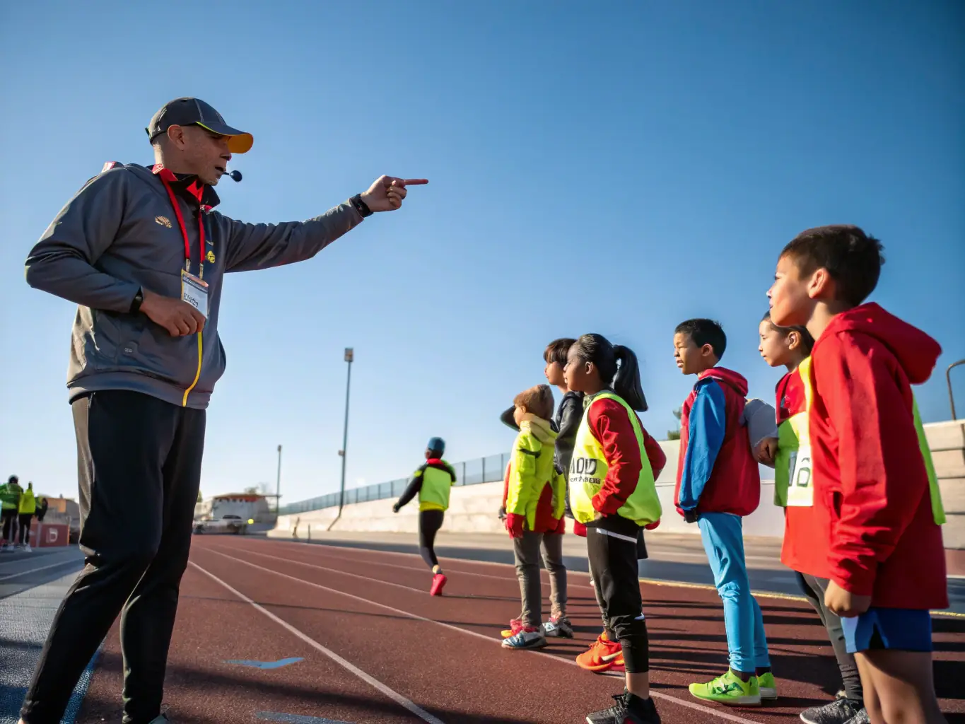 A coach providing guidance to runners during a training session organized by NUITS SEMI MARATHON ORGANISATION, emphasizing skill development and personalized support.